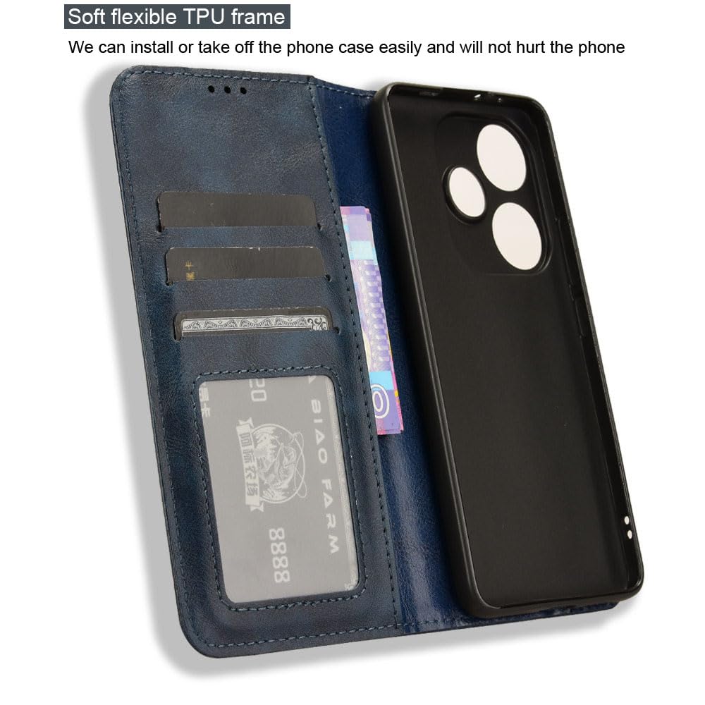 COMAKU Compatible with Xiaomi Poco F6 Case Leather - Flip Cover Protection magnetic Phone Case wallet with Card Holder - Blue - Image 3