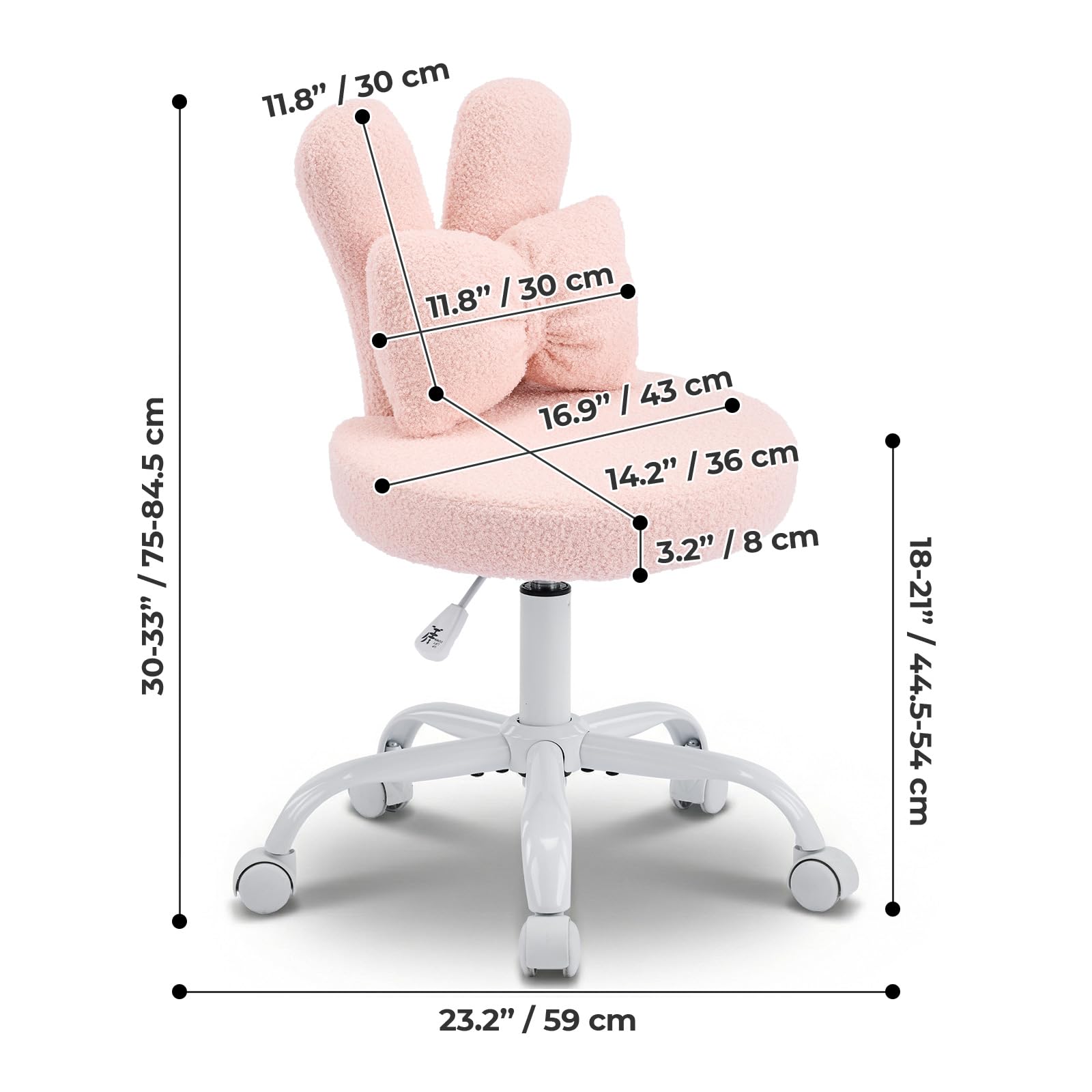 LEADZM Silla giratoria de oficina, silla de oficina infantil, rosa | con cojín lumbar tejido aterciopelado, ajustable en altura, silla de dormitorio
