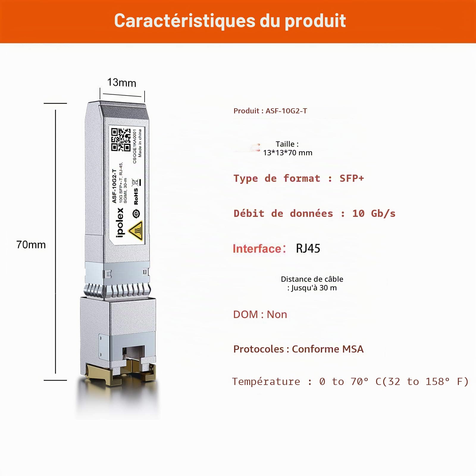 ipolex 1,25/2,5/5/10G SFP+ RJ45 Cuivre Transceiver avec Marvell IC, 10GBase-T RJ-45 SFP+ Module, compatible avec Cisco SFP-10G-T-S, Ubiquiti UniFi UF-RJ45-10G, Mikrotik, D/TP-Link(CAT.6a, 30m) 1 PC.
