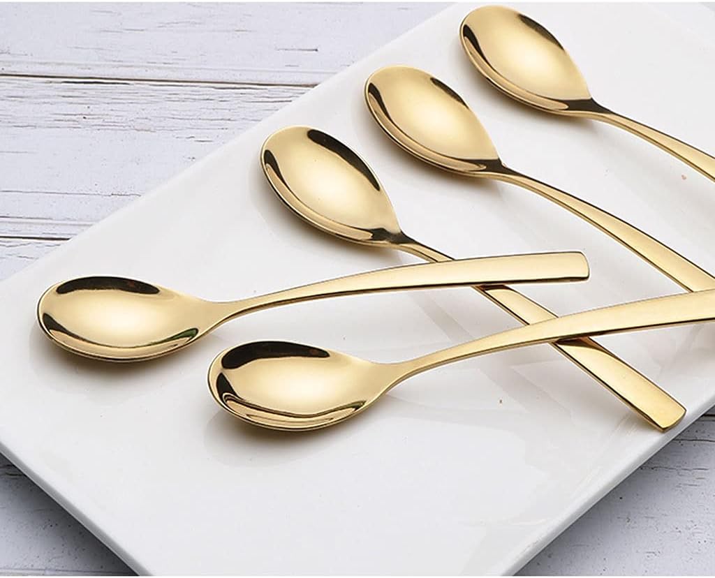 Tea Spoons Stainless Steel Spoon Rice Spoon Dessert Spoon Coffee Spoon Titanium Spoon Mixing Spoon Golden Spoon Spoon Craft Spoon Ice Tea Spoons (Color : Gold, Size : 5 Pieces) (Gold 5 Pieces)