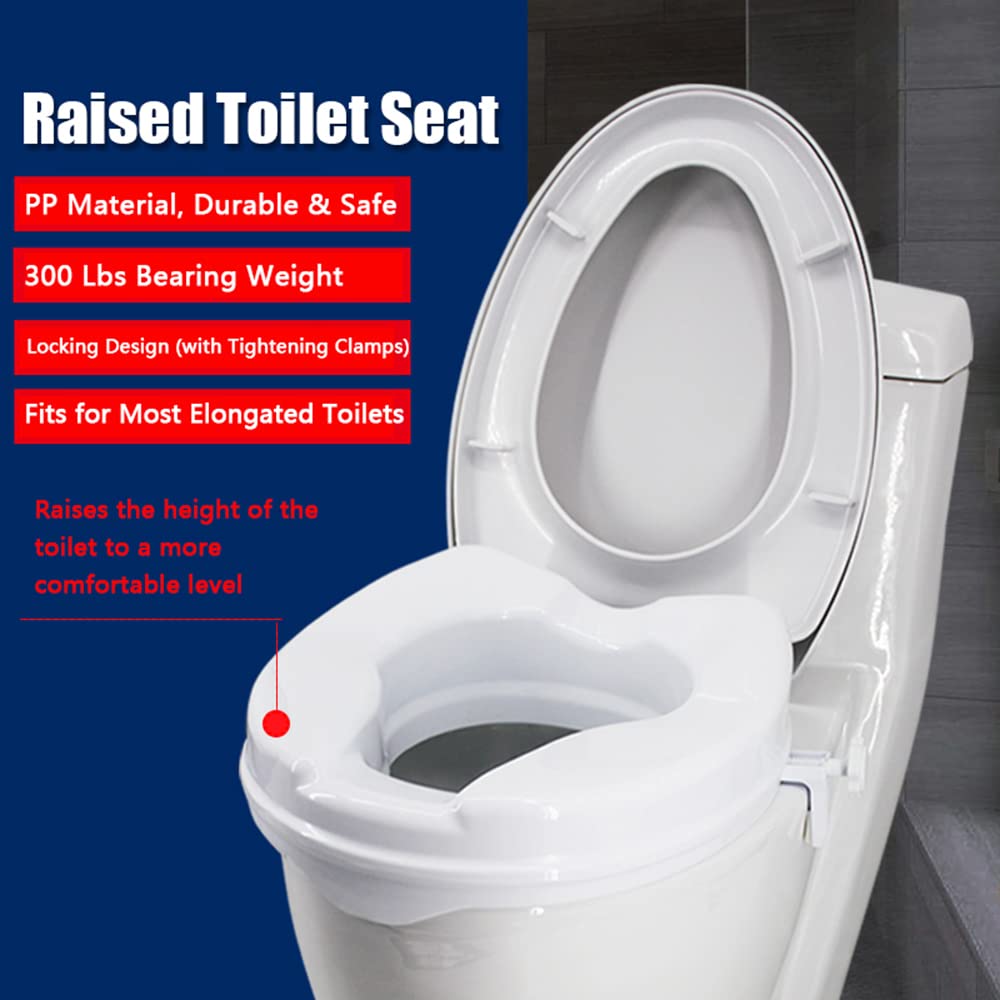 Asiento Elevado para Inodoro, 6 Pulgadas, 300 Libras, Asiento Elevado para Inodoro Resistente con Abrazaderas de Apriete, Blanco la Mayoría de los Inodoros (6 pulgadas con tapa)