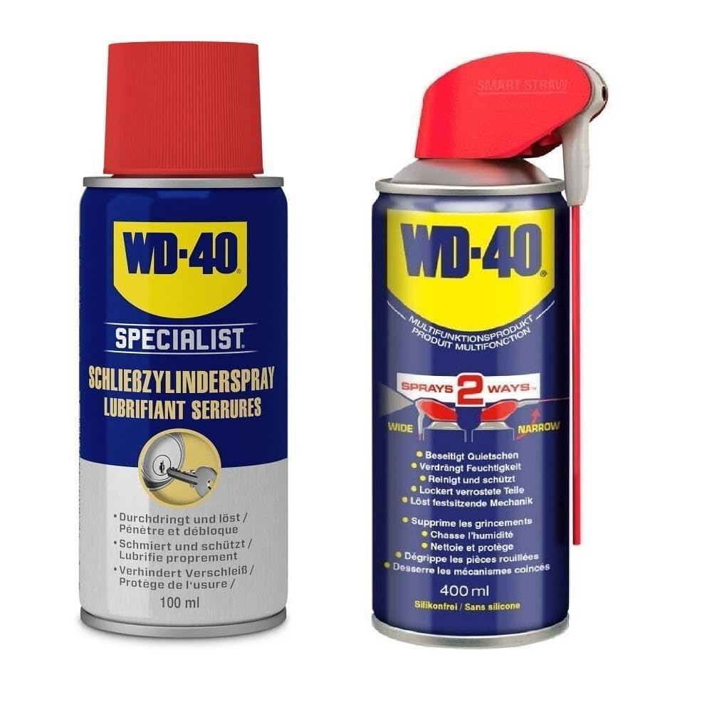 WD-40 Spezial Schließzylinderspray 100ml + WD-40 Multifunktionsprodukt Smart Straw 400ml – Vielseitiges Schmier- und Pflegeprodukt für Türen, Schlösser, und mehr, transparent