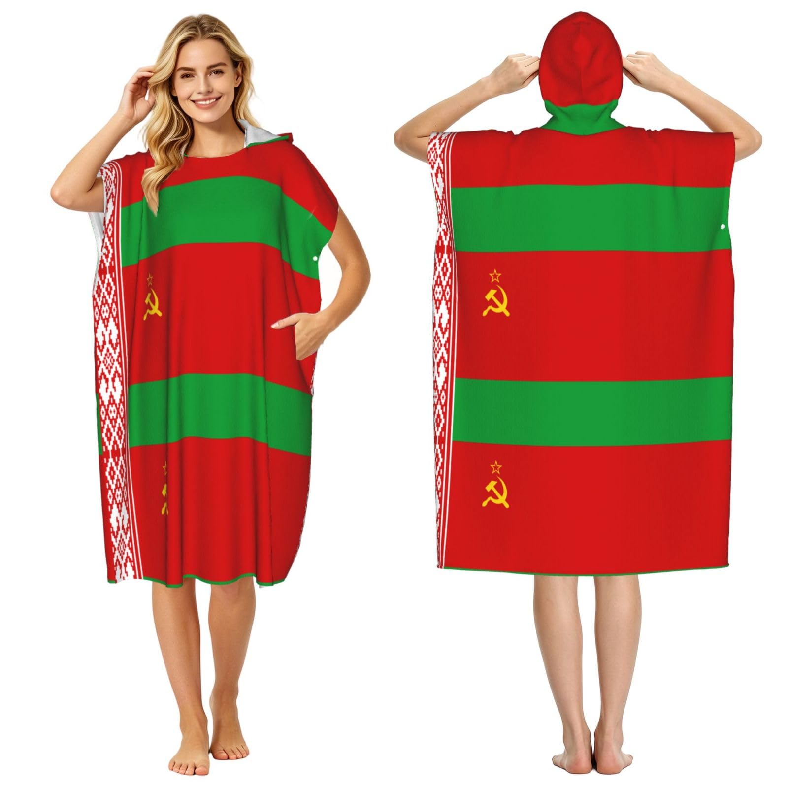 WSSYYBFFlag of Belarus Adult hooded beach towel Oversized with Hood for Absorbent Quick Dry