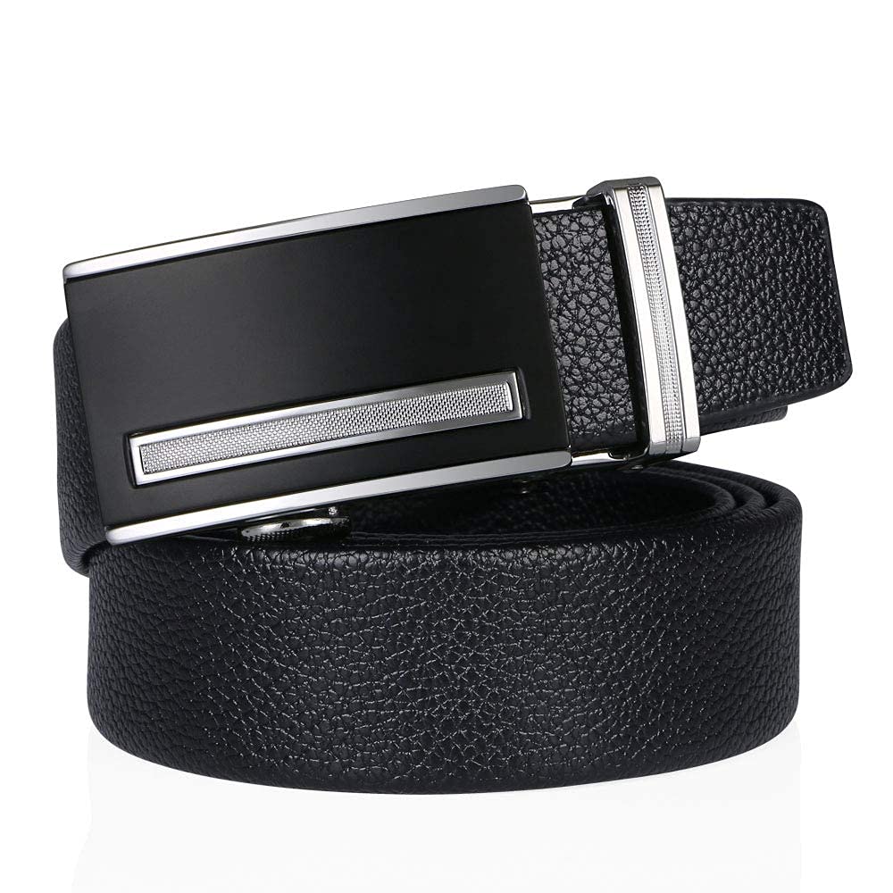 flintronic ® Cintura da Uomo in Pelle con Fibbia Automatica, Moda Cintura a Cricchetto 3.5cm * 130cm, con Portachiavi e Confezione Regalo