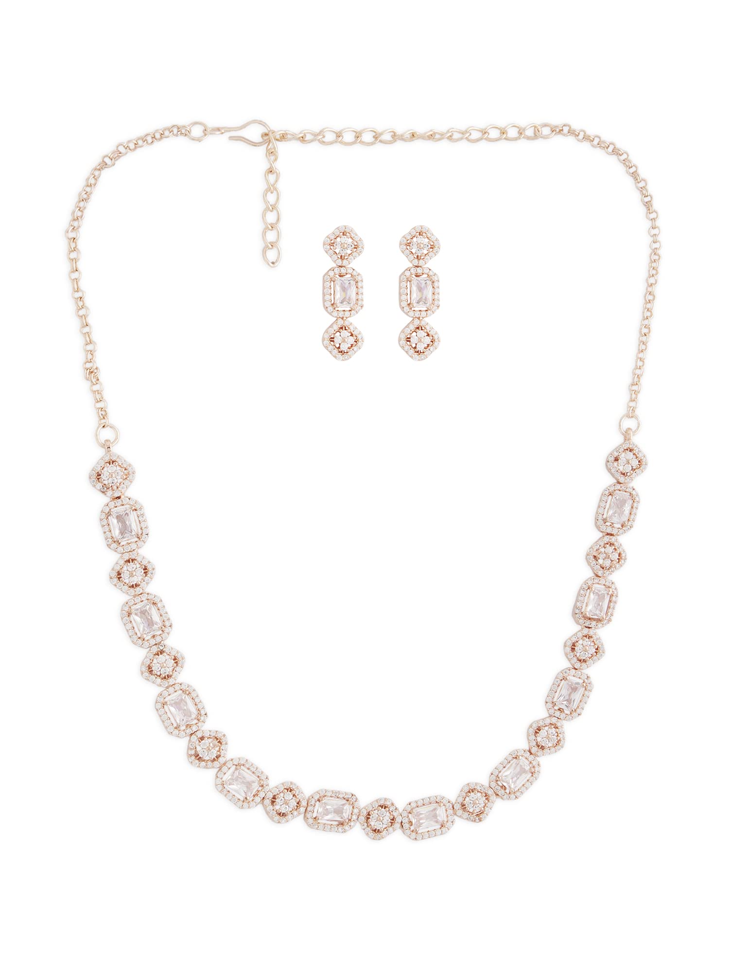 ZAVERI PEARLS Rose Gold Cubic Zirconia Bling Sleek Necklace & Earring Set For Women-ZPFK15257 (B0BRXLQ2F6) Amazon Price History, Amazon Price Tracker