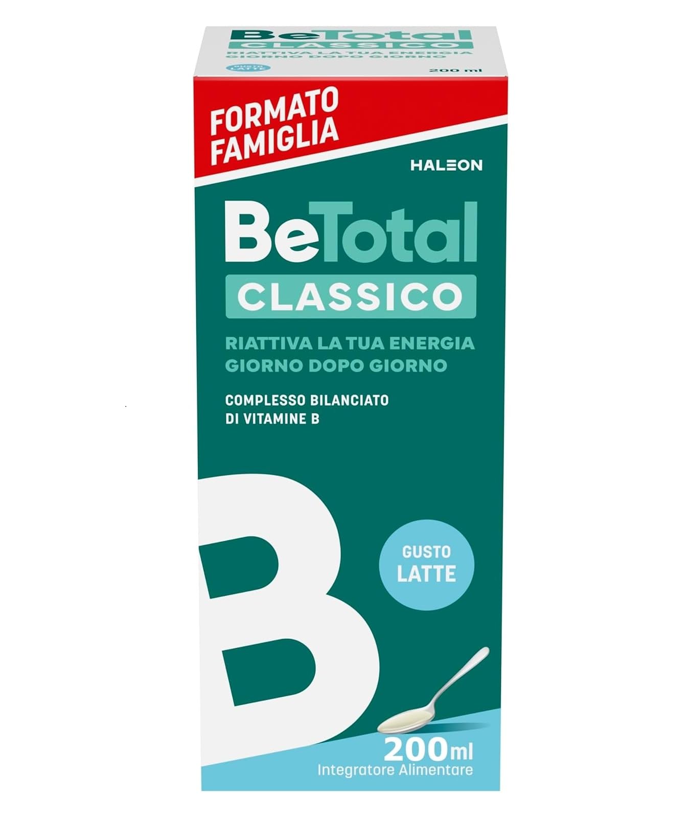 Be-​Total Classico Integratore Alimentare di Vitamina B per Ridurre la Stanchezza e Riattivare l'Energia, a Supporto del Sistema Immunitario, Bambini 3+ e Adulti, Gusto Latte, 200ml
