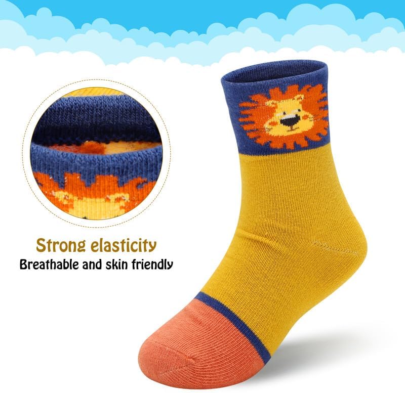 Padgene 10 Pairs Kids Boys Fun Novelty Socks Toddler None Slip Cotton Crew Dress Socks Cartoon Dinosaur Car Shark Stripes - Image 6