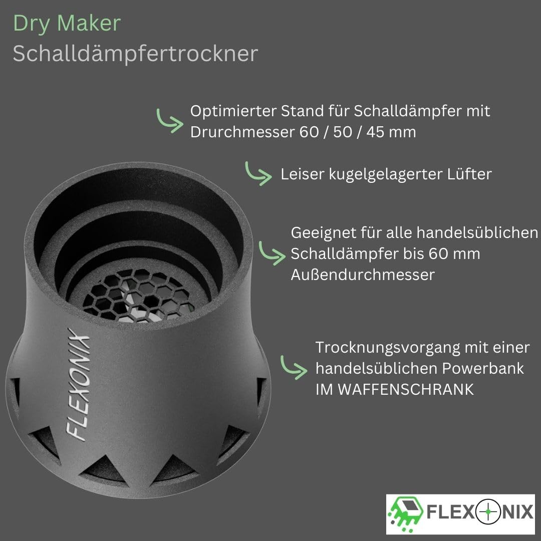 DryMaker Schalldämpfertrockner elektronisches Trocknungsgerät mit automatischer Abschaltung kugelgelagerter Lüfter Made in Germany