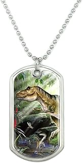 GRAPHICS & MORE T-Rex Jurassic Double Trouble Military Dog Tag Pendant Necklace with Chain