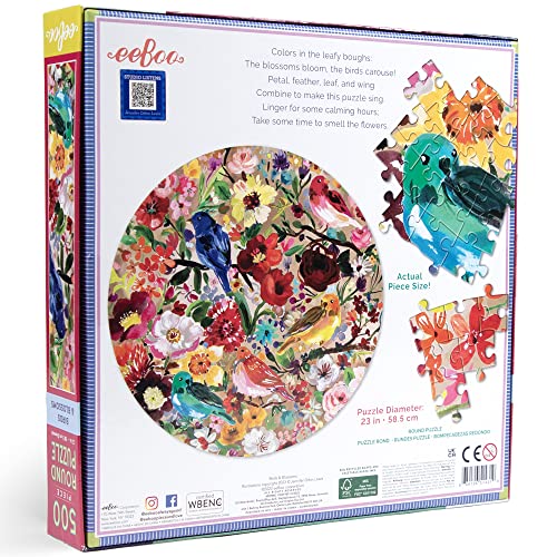eeBoo - PZFBBL 500-Piece Round Garden Puzzle - Birds & Flowers, White, 53 Pulgadas de diámetro - Image 2