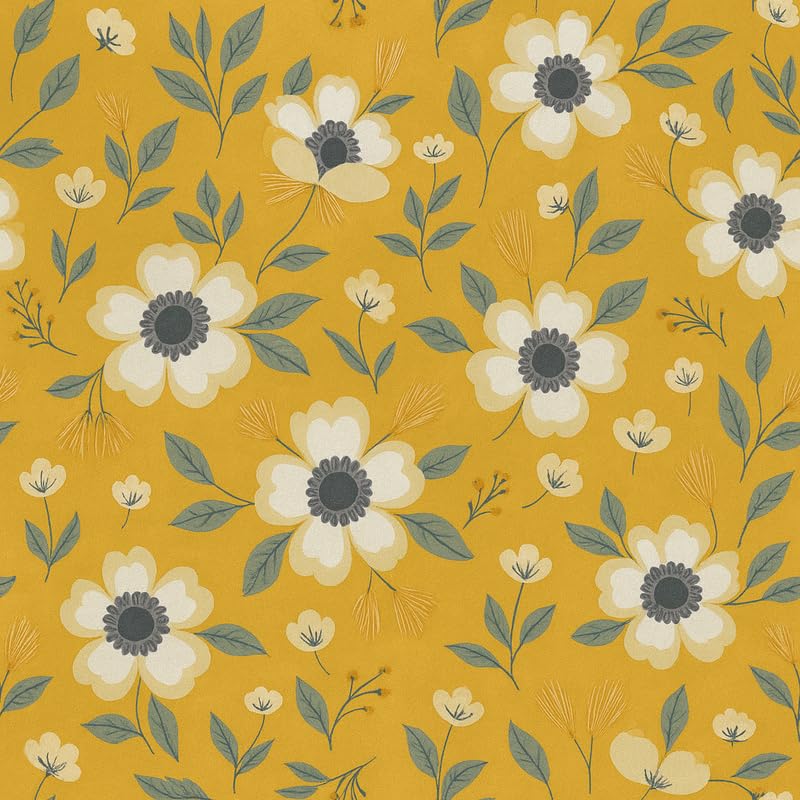 Image of Yellow Bright Floral Print Fitted Bedsheet | Glace Cotton 140 TC | King Size (72x78 inch) with 2 Pillow Covers (18x28 inch) | Deep Pocket up to 10 Inches - Soft & Comfortable