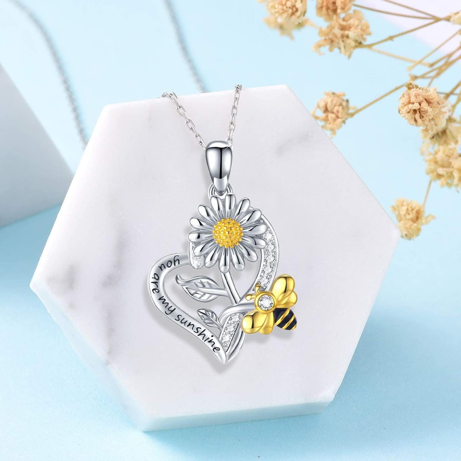 Yocoyee You Are My Sunshine Sunflower Pendant Necklace Daisy Flower Bee Necklace Lovely Jewelry for Women Gift - Image 4