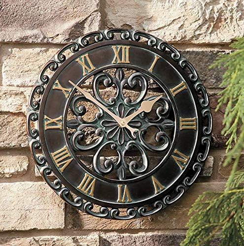 14" Medallion Outdoor Clock Wall Hanging Outside Patio Porch Wall Decor