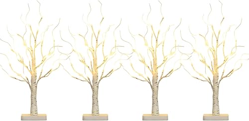 Miniatura 7 de EAMBRITE Árbol de abedul con luces LED para decoración de Navidad en interiores, árbol de mesa iluminado de 22 en 24 LED, ramita blanca, funciona
