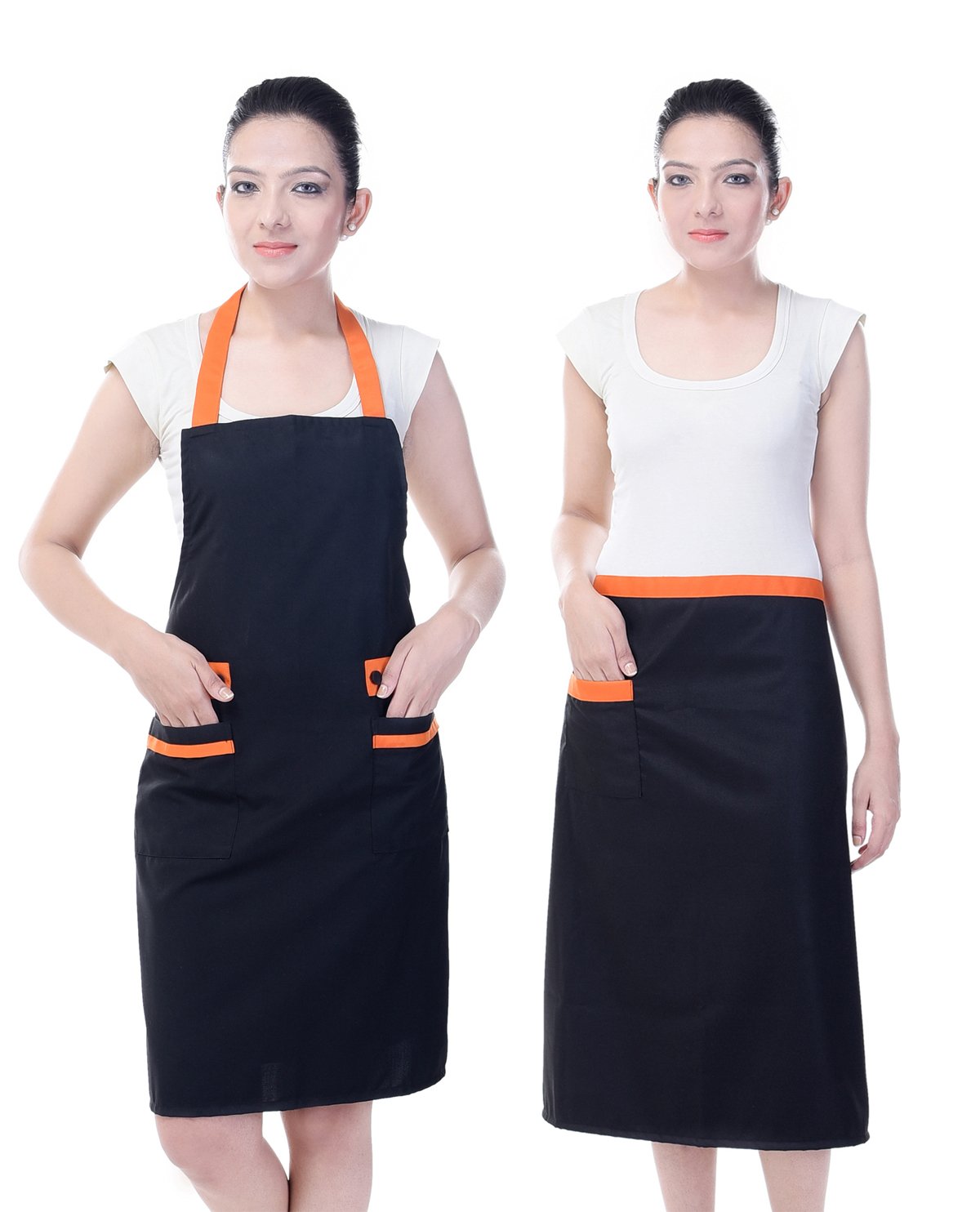 Switchon polyester one waterproof Bib Apron plus one waist apron black orange