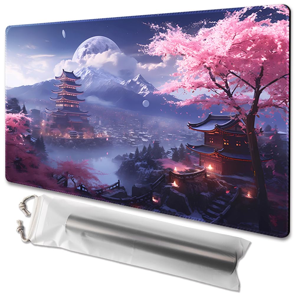 TCGMAT MTG Play Mat with Non-Slip Backing, Ideal for Card Game Lovers (Cherry Blossom Rain, No Deck)