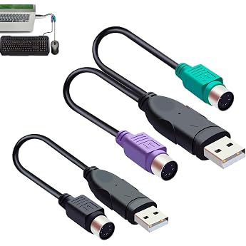 Pack of 2 PS/2 to USB Adapter PS/2 to USB Cable for Keyboard and Mouse Active Converter USBA to PS2 Male Compatible with Laptop and PC Plug and Play for Old PS2 Peripherals Black