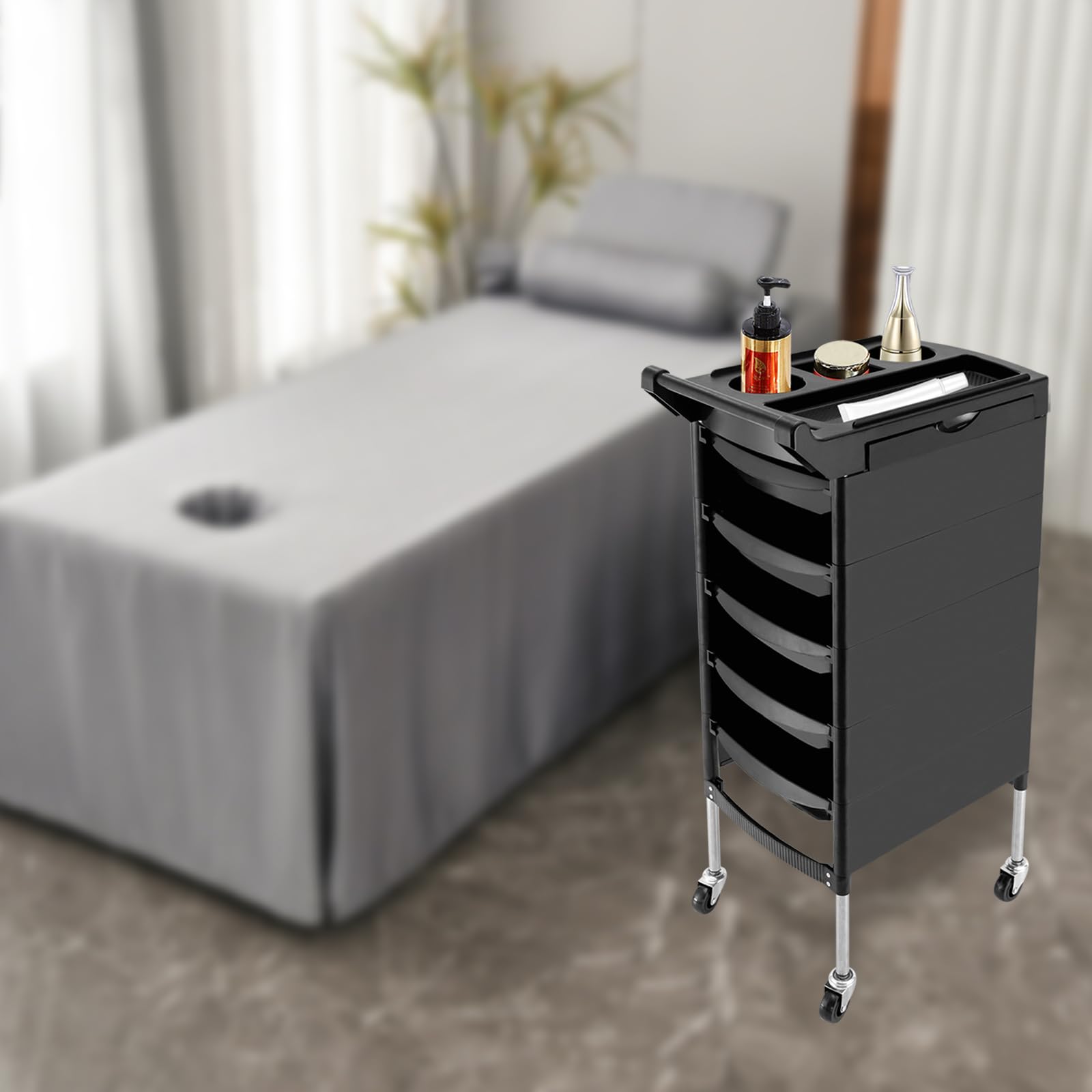 Chariot de coiffeur 6 étages 5 tiroirs 4 roues pour salon de beauté