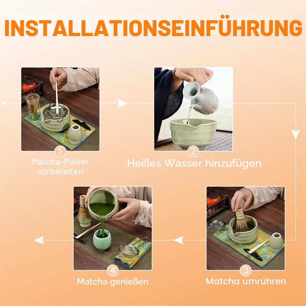 Matcha Set Grün,Macha Tea Set mit MatchaSchale Löffel Sieb Whisk Besen und Matcha Besen Halter,Ceremonial Matcha Tee Set Matcha Zubehör,Macha Set mit Schneebesen Klein (Matcha Grün)