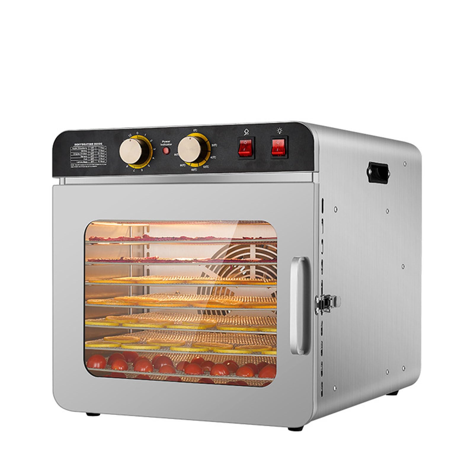 Secador de frutas y verduras de 12 capas de acero inoxidable, iluminación LED, ajuste de tiempo/temperatura, secador de deshidratación de alimentos para el hogar