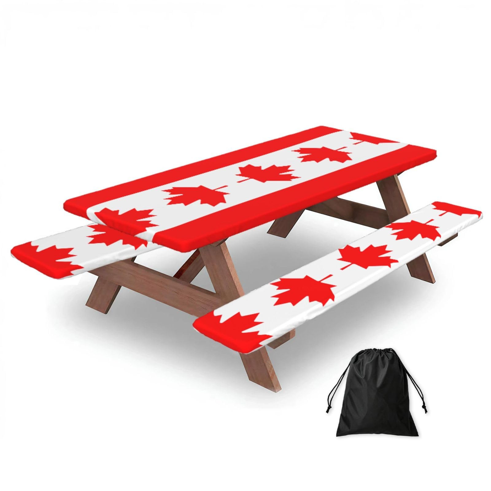Yqxwjl Black Canadian Flag Print Camping Essentials Waterproof Camping Table And Bench Cover With Drawstring Bag 183 Cm