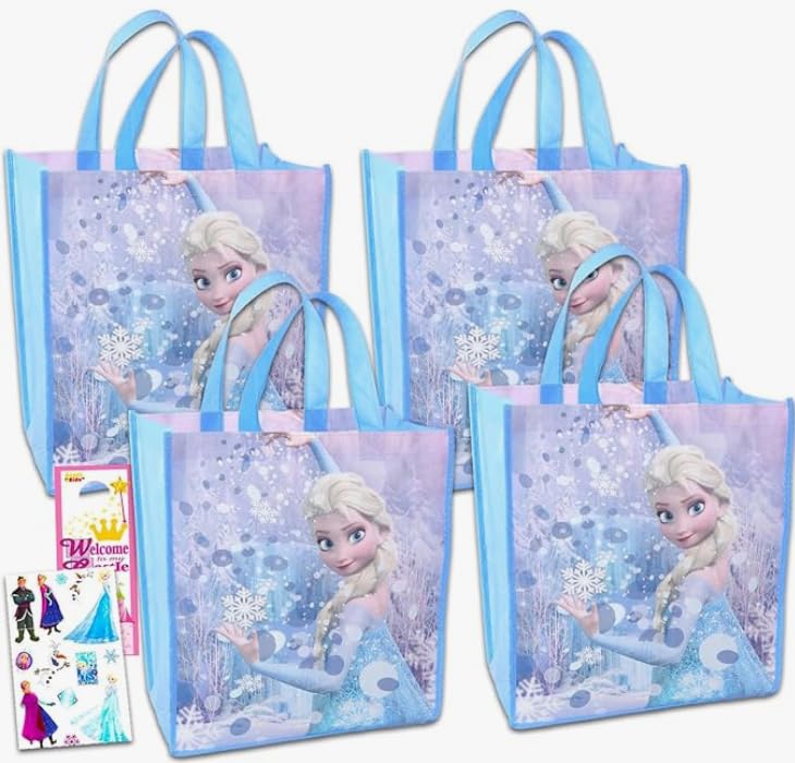 Disney Frozen 4 Reusable Tote Bags Bundle ~ 5 Pack of Frozen Bags with Stickers for Gifts, Groceries and More (Frozen 2 Merchandise)