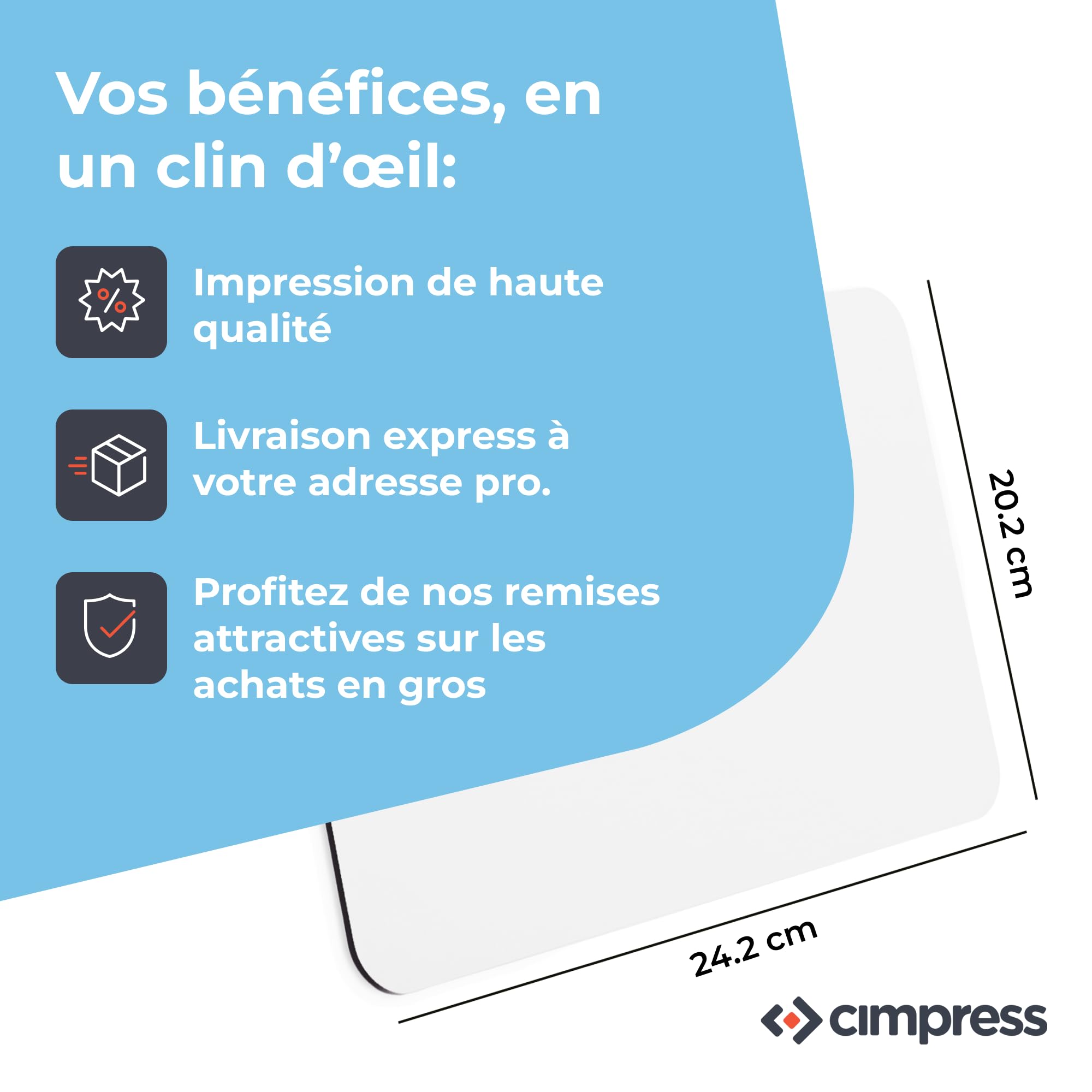 Cimpress Tapis de Souris Personnalisable 24,2 x 20,2 cm Base antidérapante Surface Textile Douce
