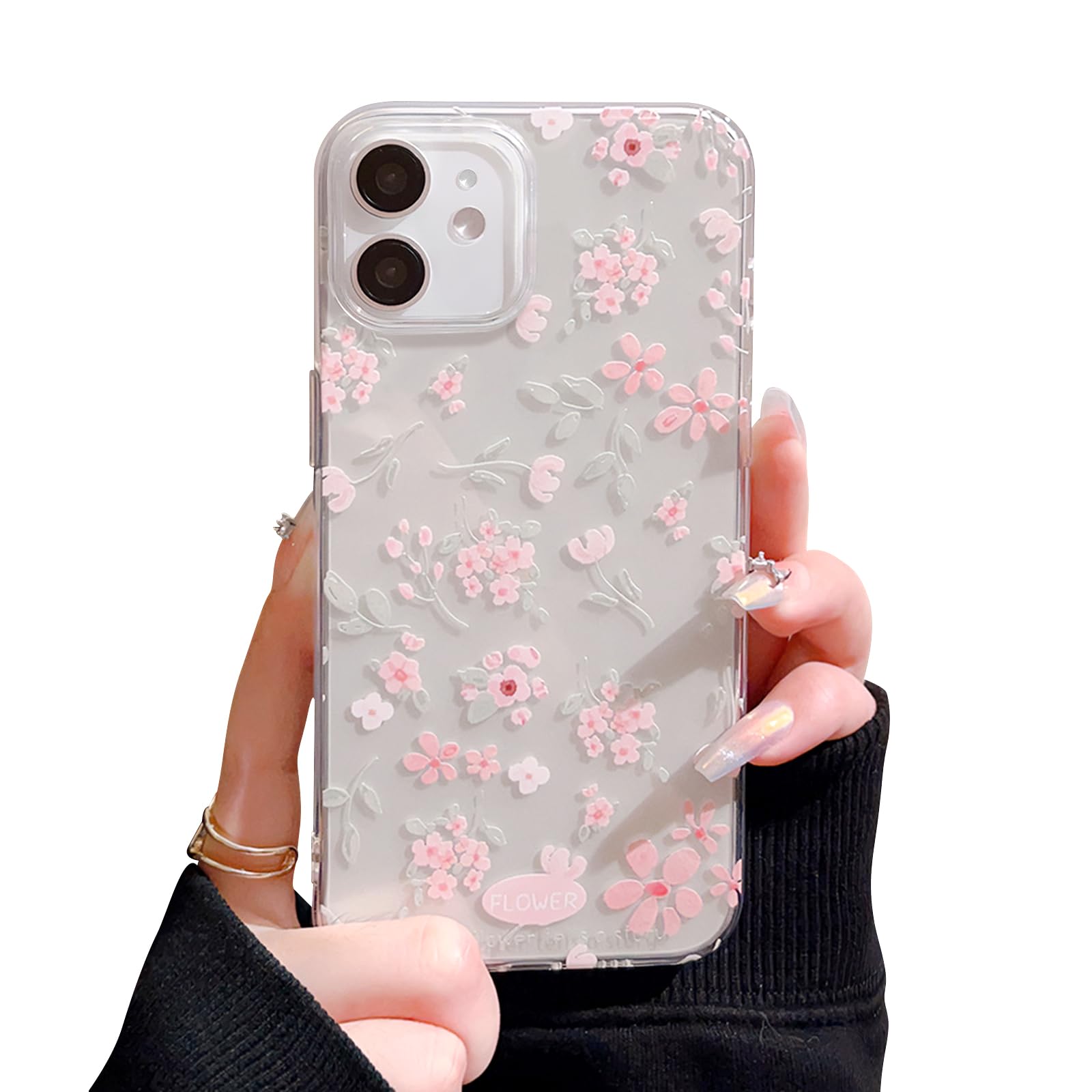 Reownest Compatible for iPhone 11 Case for Clear Pink Flower Cute Aesthetic Design Floral Women Teen Girls Silicone Slim Cover Protection Phone