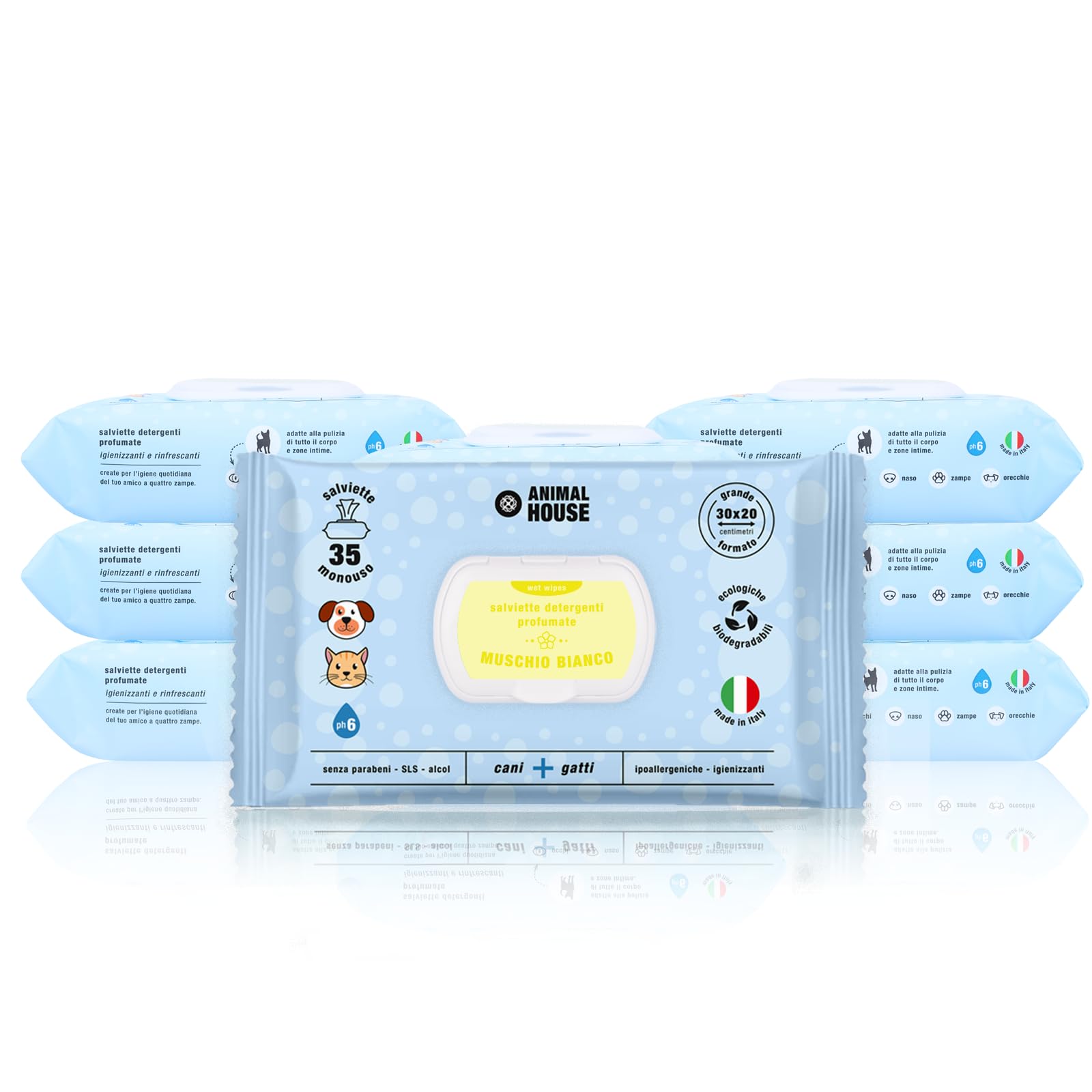 Animal House Salviette Profumate 350 PZ: Salviette Umidificate Ipoallergeniche e Biodegradabili per la Pulizia Quotidiana di Cani e Gatti (350, Muschio Bianco)