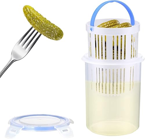 ZWMBYN Tarro de pepinillos con inserto de colador contenedor de almacenamiento transparente para pepinillos con tapa a prueba de fugas y bloqueo