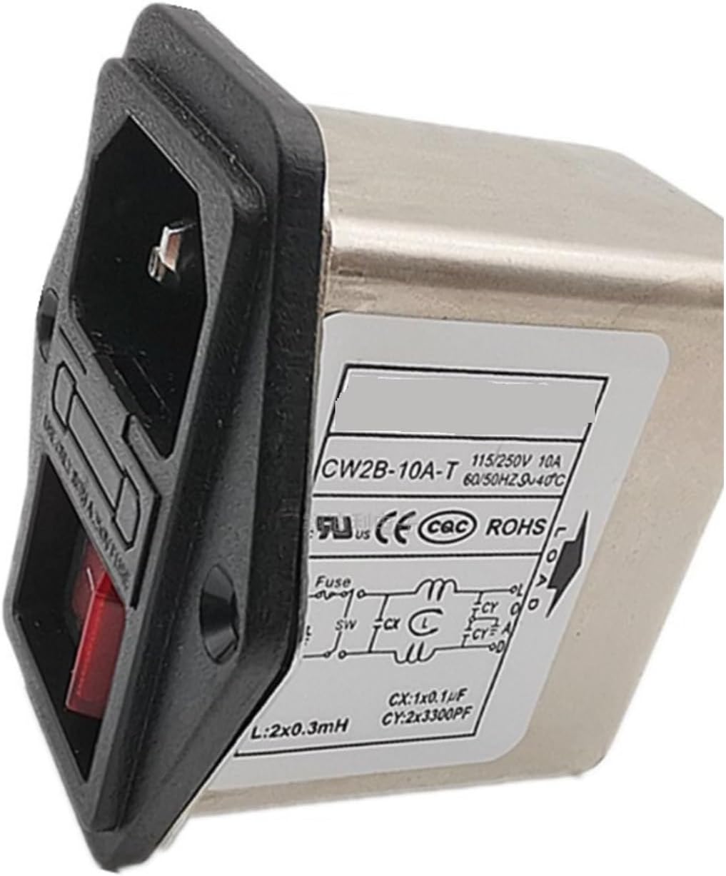 Three-in-one red Switch with Light Socket Power Filter CW2B-10A-T10A6A(CW2B 10A T with Light 10A)