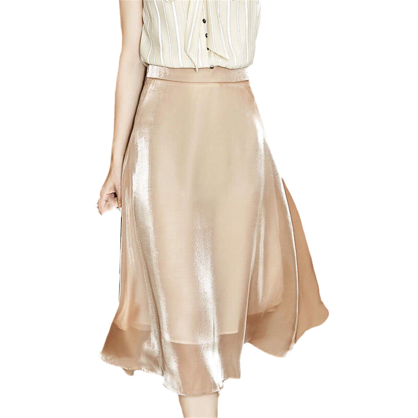 Jupes d'été en satin pour femme Grande taille, abricot, 52