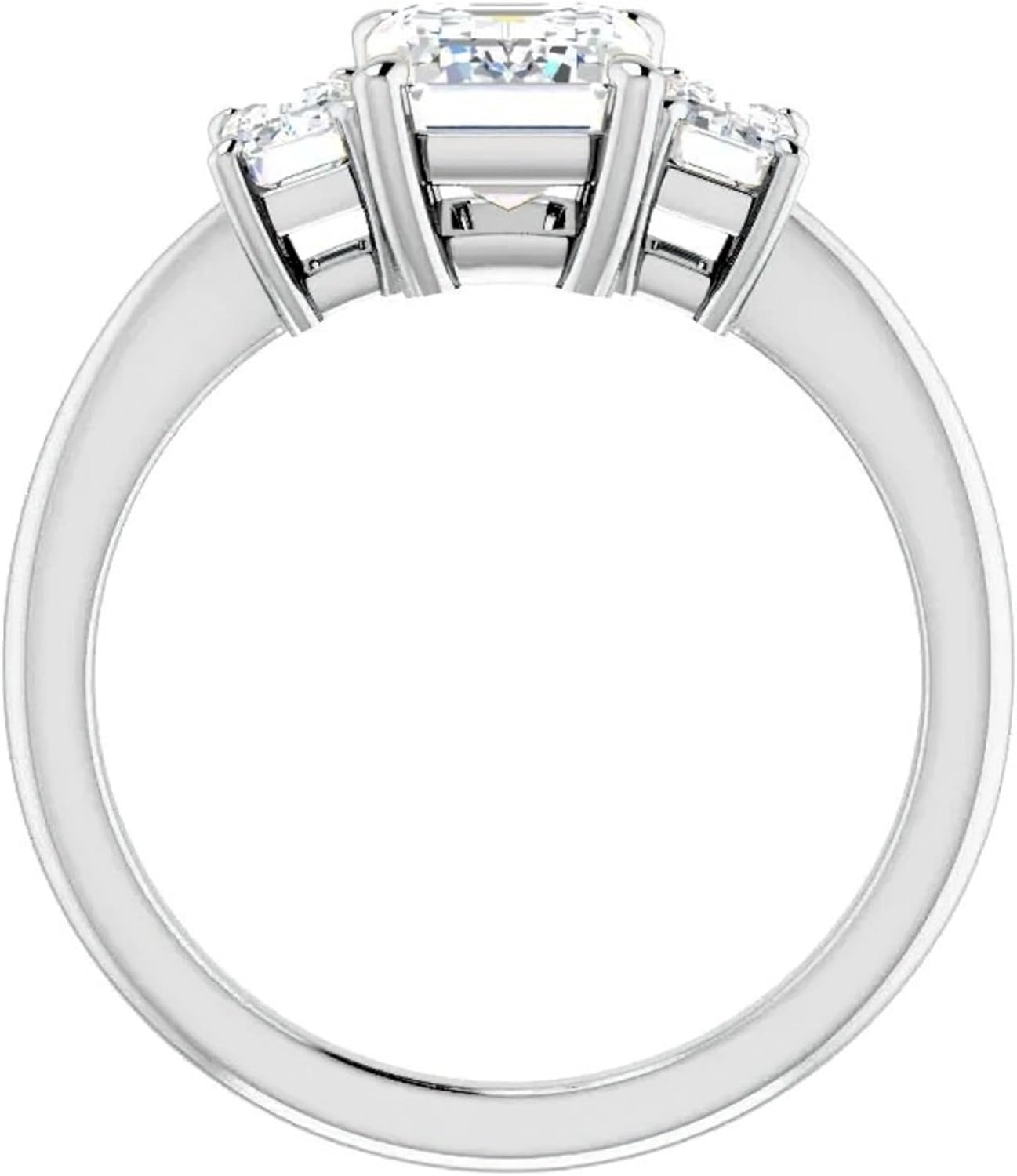 2.00 CT Emerald Cut Colorless Moissanite Engagement Ring Three Stone Classic Solitaire Wedding Ring For Women Unique Four Prong Setting 925 Sterling Silver 10K/14K/18K White Gold Ring Gift For Her