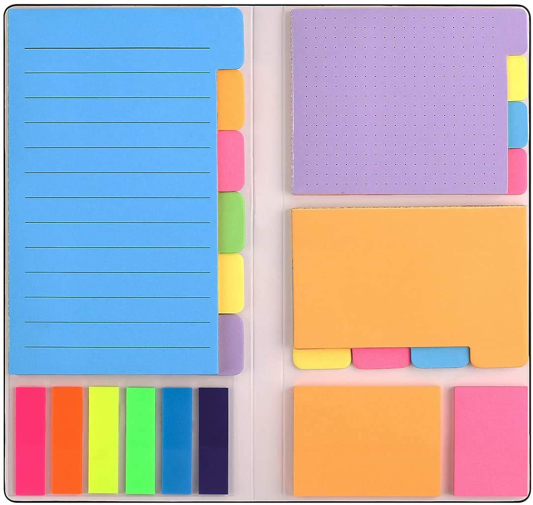 Sticky Notes Set, Divider Self-Stick Notes Pads Bundle with Bookmark Index for Planner Bullet Journaling Notebook Textbook Calendar, School Home Office Supplies