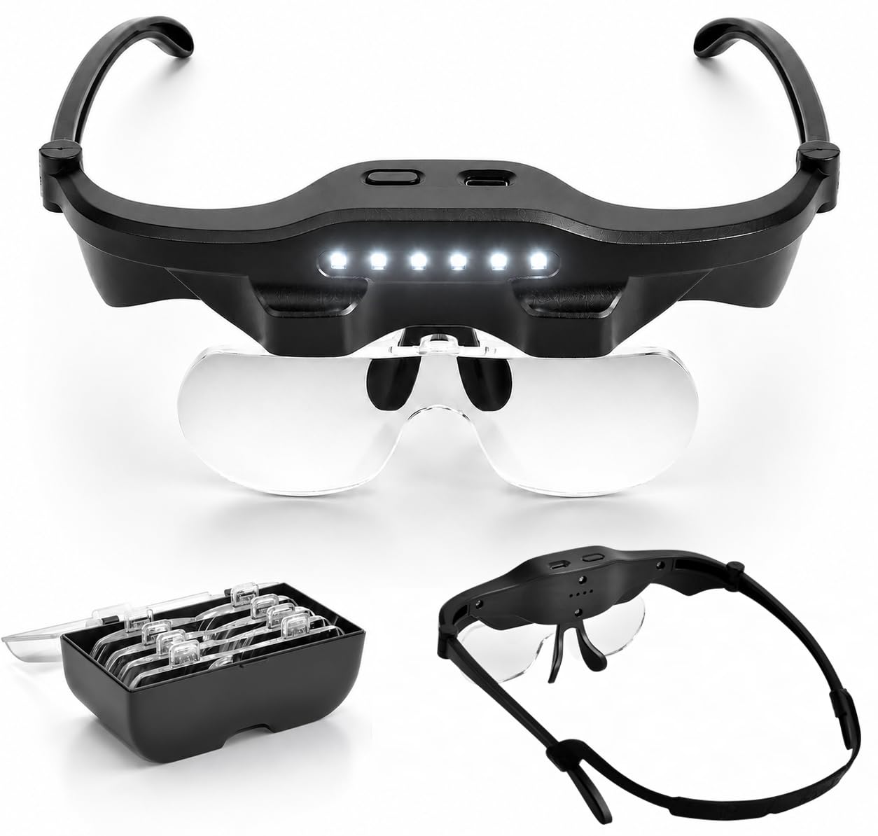 Head Magnifying Glass with Light Rechargeable 6 LEDs & 3 Levels Hands Free