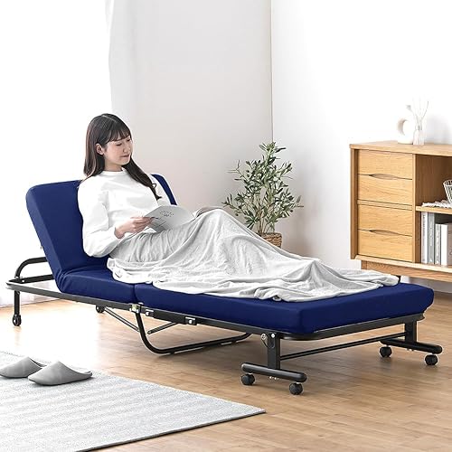 アイリスオーヤマ 折りたたみベッド シングル コンパクト 折り畳み 折りたたみ おしゃれ お洒落 組立簡単 来客用 省スペース シンプル OTBSS-KR ネイビー