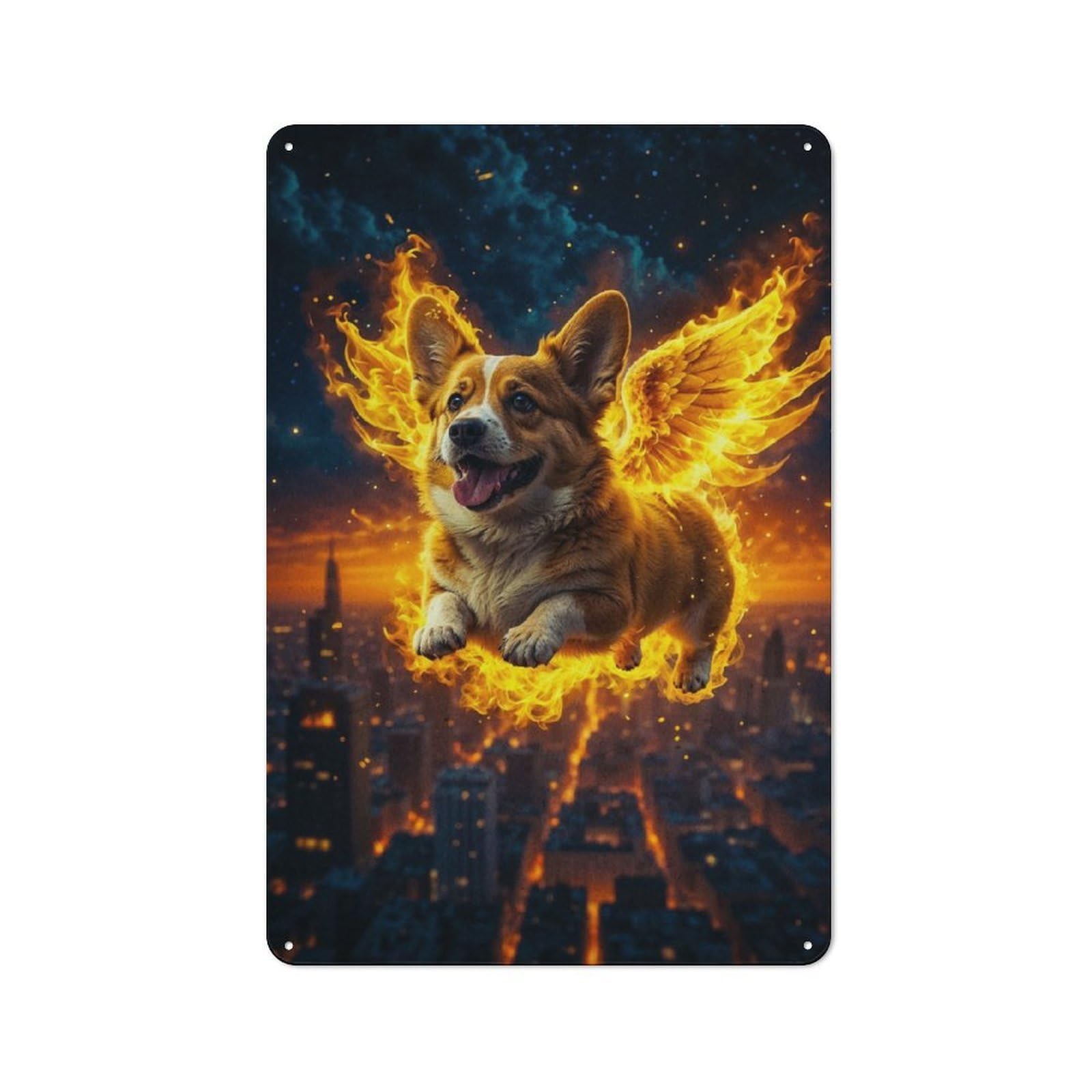 Tin Wall Plaque 30x20cm with Flying Yellow Dog Animal for Home Bar Wall, for Hosts Who Enjoy Retro Interiors Refreshing A Room in Autumn