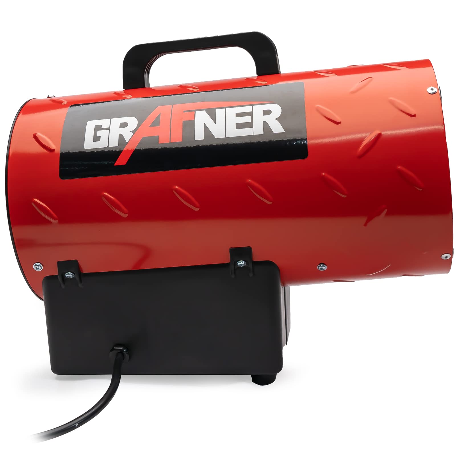 Grafner XL Gasheizgebläse 10 kW, mit Verbindungsschlauch, Druckminderer, Turbo-Ventilator, Piezozündung, für handelsübliche Gasflaschen, Heißluftgenerator Heizkanone Gasheizer Bauheizer Heizturbine