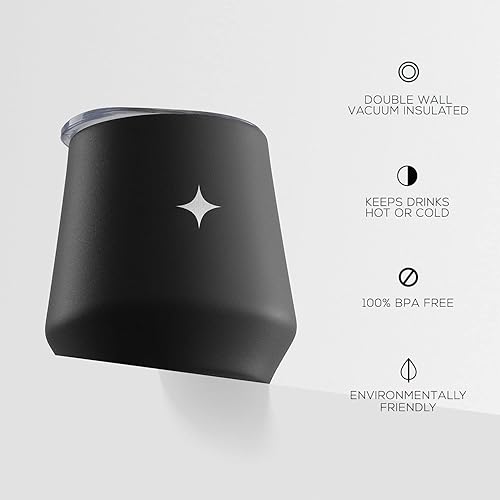 Miniatura 5 de JoyJolt Vaso de vino con triple aislamiento con tapa de 12 onzas, tapa deslizante y con pajita. Vaso de vino de acero inoxidable de doble pared al