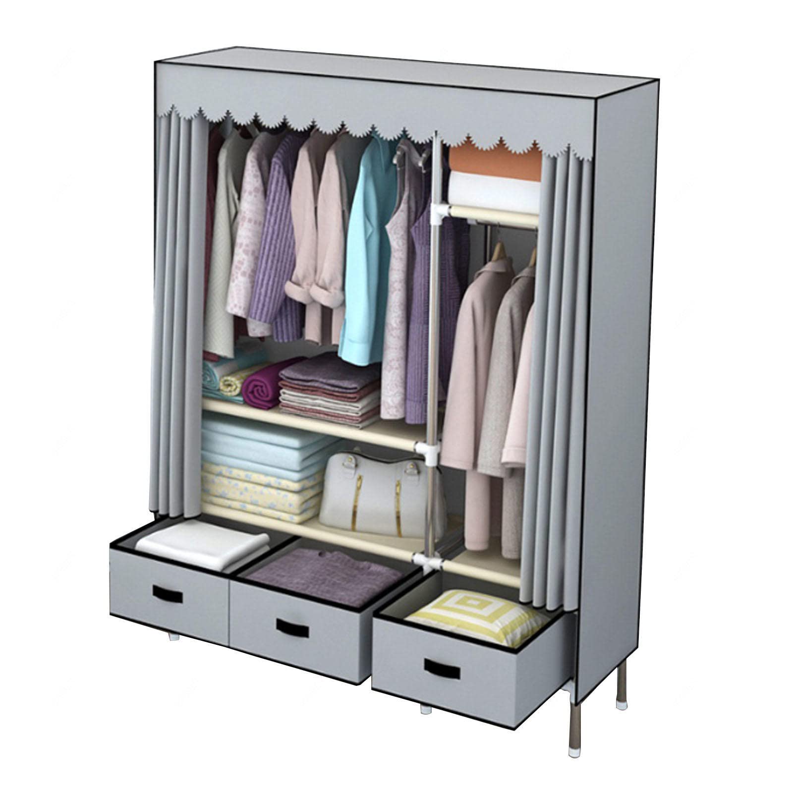 Armoire en tissu pliable avec penderie et étagères de rangement pour vêtements GR
