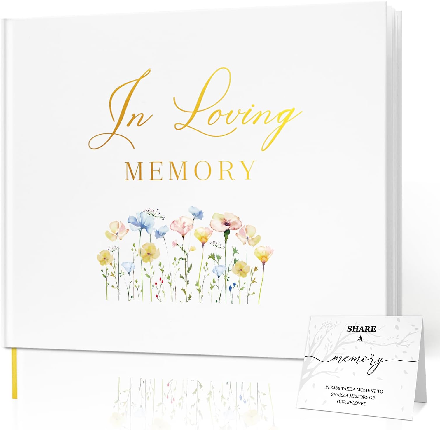 Elegant Funeral Guest Book - in Loving Memory Guestbook with a Memory Table Sign - Hardcover Guest Sign in Book for Funeral Service - 320 Entries, 9"x7.5", White