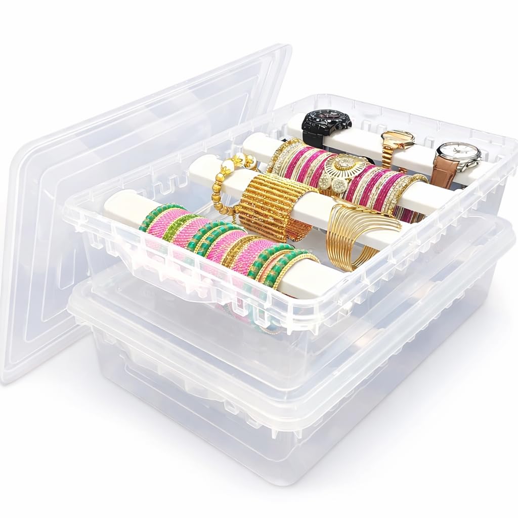 Chudi - Organizer per braccialetti regolabile a 4 aste, in plastica trasparente, per donne, scatola Chudi e organizer per gioielli per uso domestico (2)