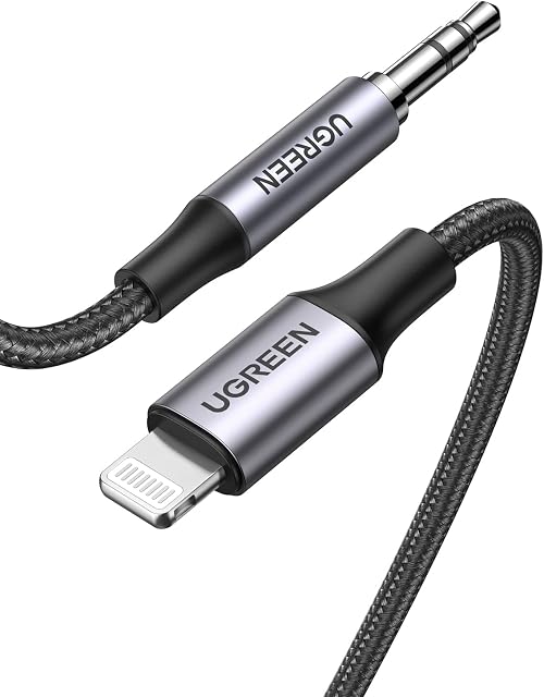 UGREEN Aux to Lightning Cable MFi Lightning 3.5mm Headphone Audio Lead Car Stereo Mini Jack Earphone Cord Compatible with iPhone 14 Pro Max/14 Pro/14 Plus/13/12/11/XR/XS/X/8/7/6/SE 3rd 2020,iPad(1M)