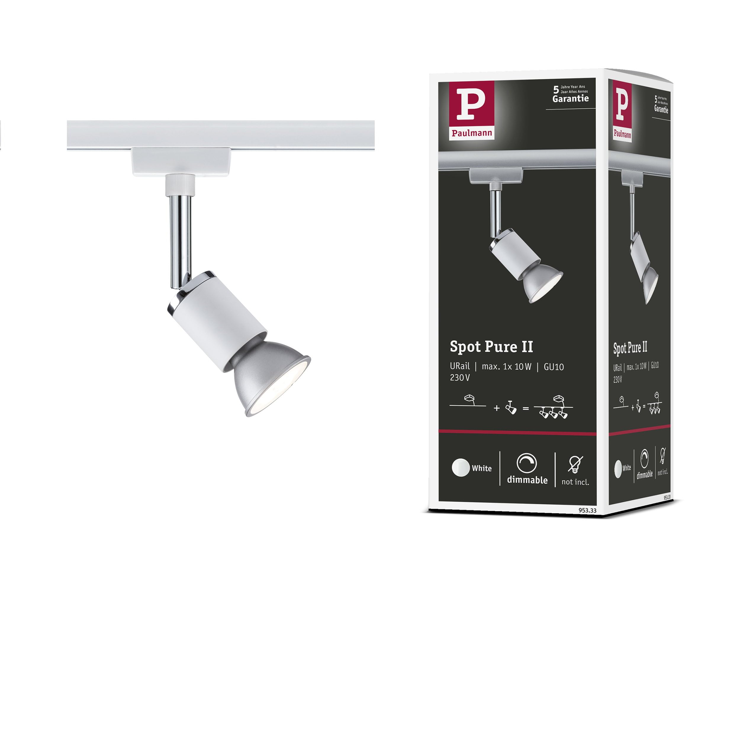 Paulmann White 953.33 Spotlight Rail Lighting Spot Chrome Gu10 10W A++