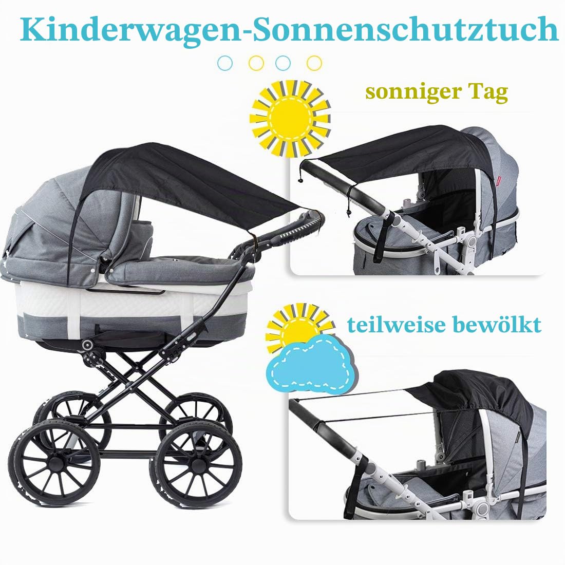 Universal Sonnensegel, Kinderwagen Sonnensegel, Sonnensegel für Kinderwagen, Baby Sonnensegel, für Kinderwagen Sonnenschutz, mit UV Schutz UPF 50+ 