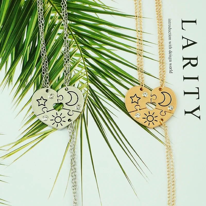 925 Sterling Silver 3 Pcs Set Sun Moon Star Pendant Necklace Best Friend Bff Friendship, Best Friend Necklaces BFF Friendship Necklace For Women3