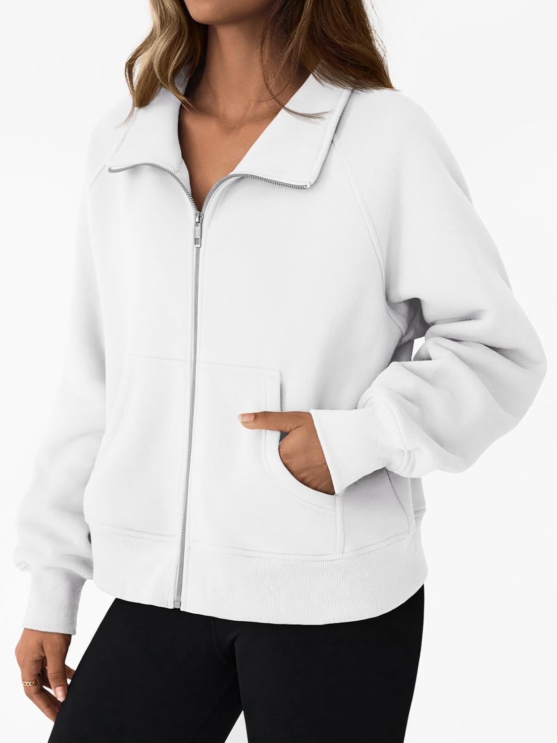 Trendy Queen Womens Zip Up Cropped Hoodies Mock Neck Sweatshirts Y2K 2026 image 4