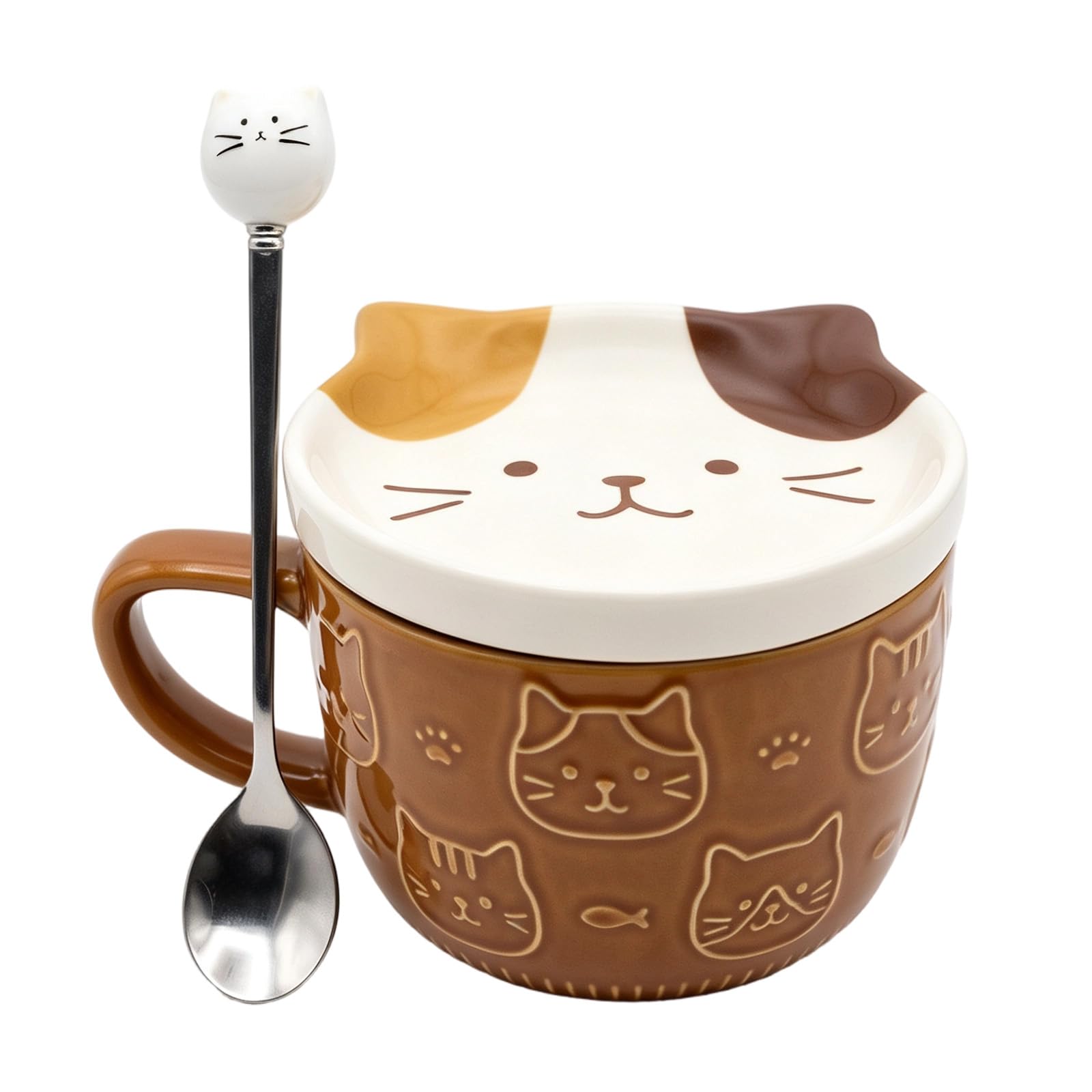 GZXUEHU Cute Cat Mug with Lid, Cute Ceramic Cat Coffee Mug
