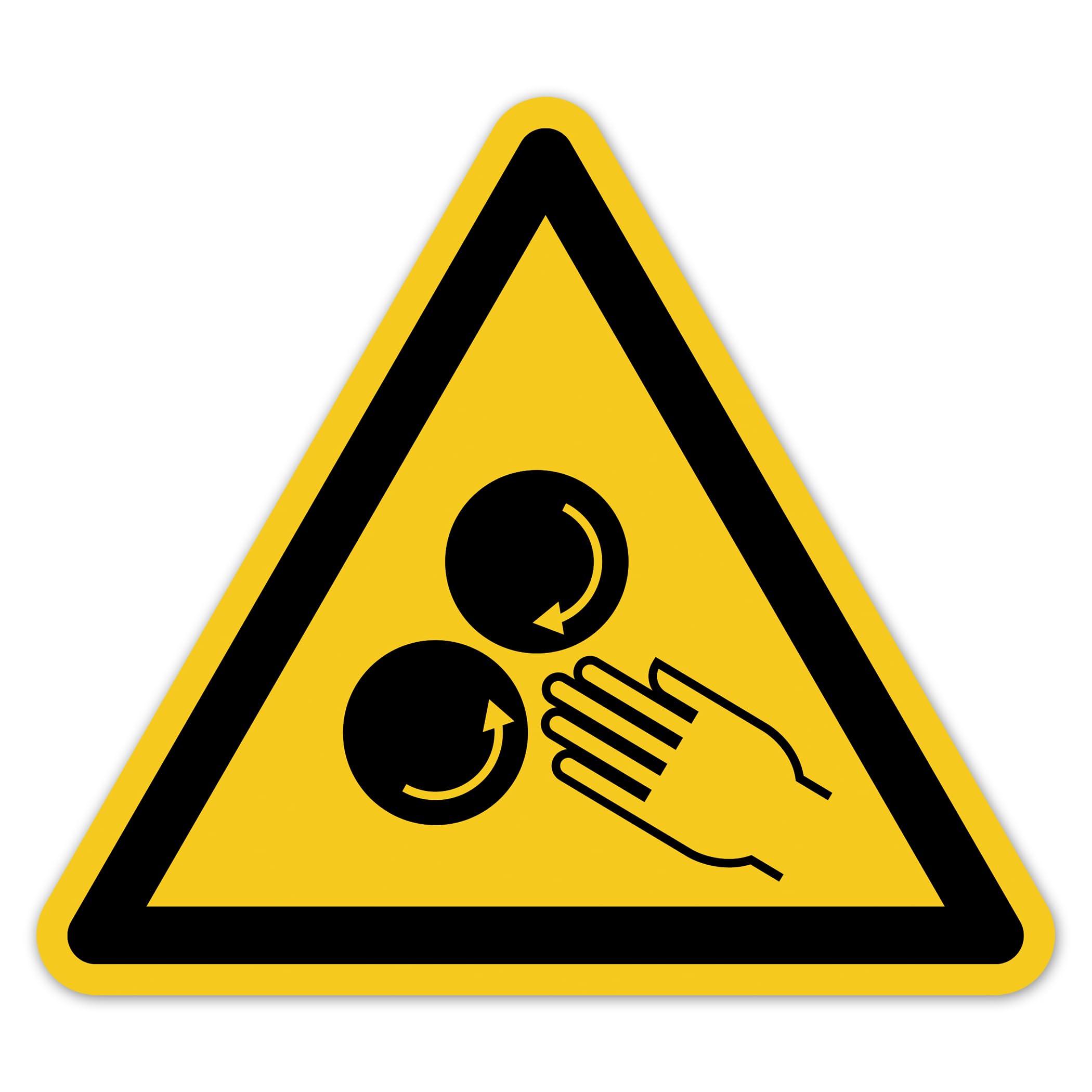 Señal de advertencia de rodillos giratorios, símbolo de advertencia según DIN EN ISO 7010 ASR A1.3 W089 – Señal de advertencia de peligro para operaciones industriales máquinas LTI012 (100
