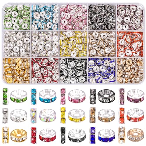 TINKRSTUFF 900 pcs 8mm Spacer Beads for Jewelry Making (15 Colors)